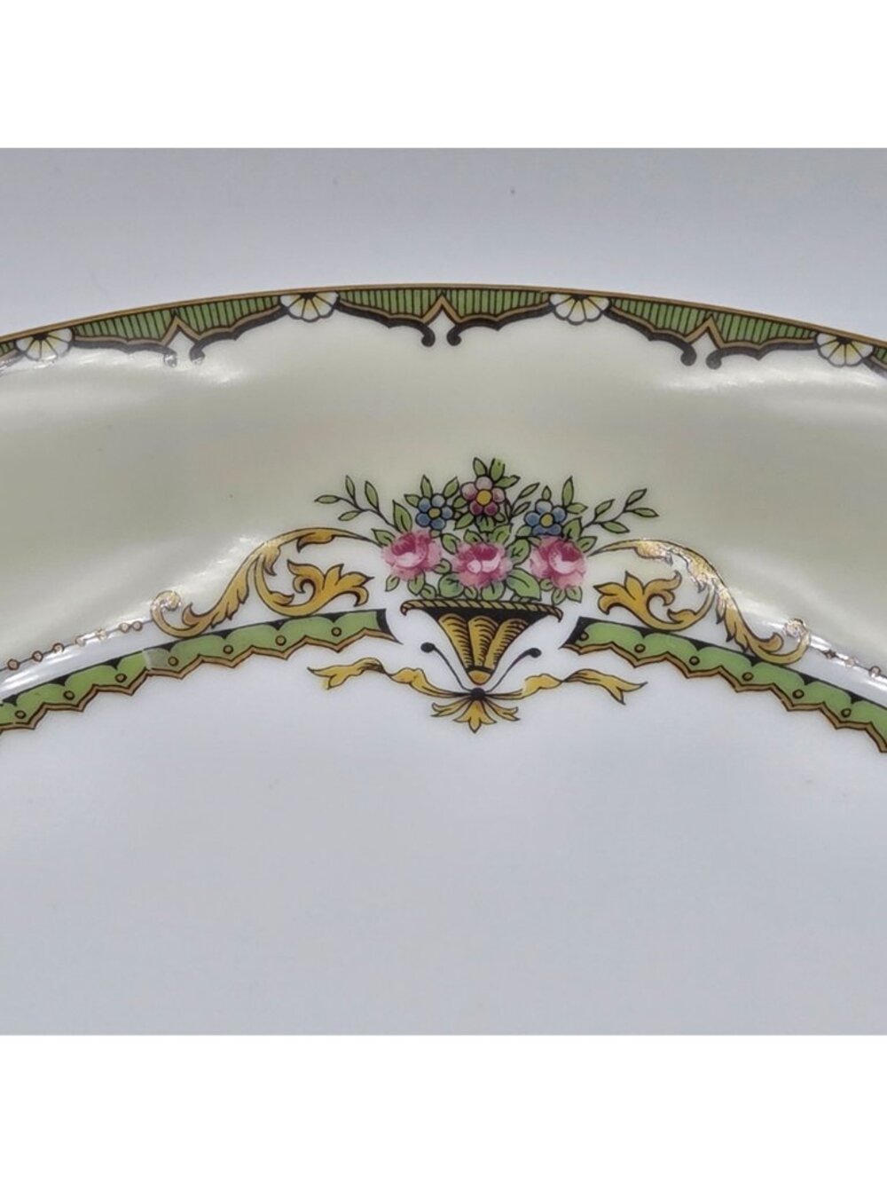 Noritake Penelope Set of 4 Coupe Soup Bowl Green Border Pink Roses Urn Gold Trim - Picture 2 of 4